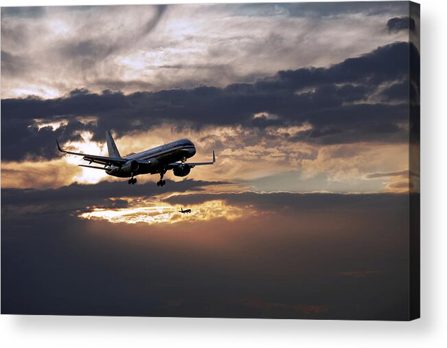 Aa Aircraft Landing Acrylic Print featuring the photograph American aircraft landing at the twilight. Miami. FL. USA by Juan Carlos Ferro Duque