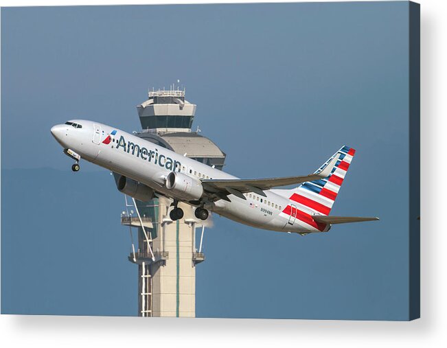 American Airlines Acrylic Print featuring the photograph American Airlines Boeing 737-800 Taking Off from LAX by Erik Simonsen