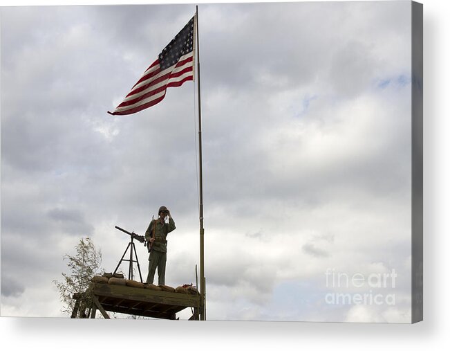 American Acrylic Print featuring the photograph American GI on Patrol by Karen Foley
