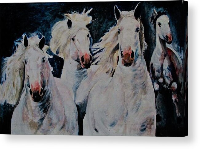 Horse Acrylic Print featuring the painting American white by Khalid Saeed