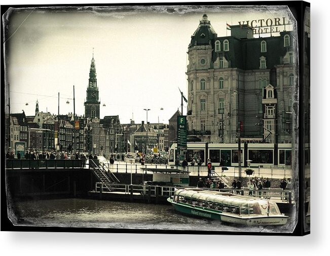 Jenny Rainbow Fine Art Photography Acrylic Print featuring the photograph Amsterdam and Park Plaza Victoria Hotel. Old Cards by Jenny Rainbow
