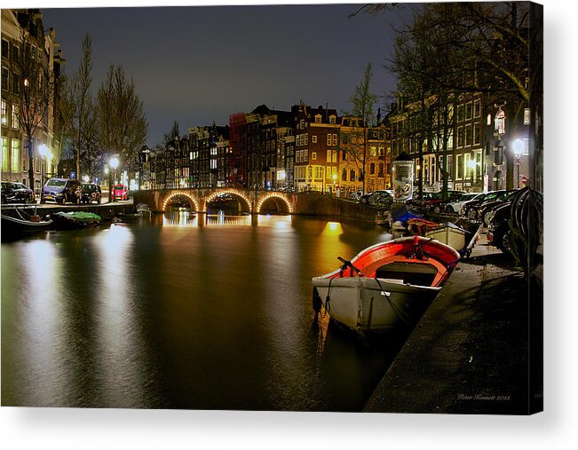 Amsterdam Acrylic Print featuring the photograph Amsterdam at Night by Peter Kennett