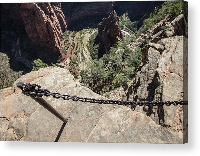 Angels Landing Acrylic Print featuring the photograph Angels Landing Hold on by John McGraw
