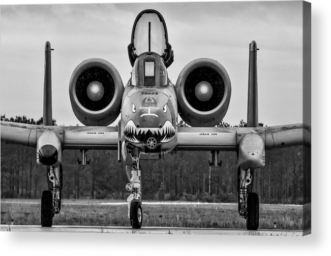  A10; Warthog; Aviation; Aircraft; Airplane; Military; Air; Force; Usaf; Avenger; Cannon; Gattling; Black; White; Gray; Johnnie; Green; East; Coast; Demo Acrylic Print featuring the photograph Angry, Wet Hog by Chris Buff
