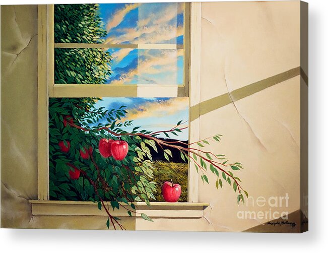 Apple Acrylic Print featuring the painting Apple tree overflowing by Christopher Shellhammer