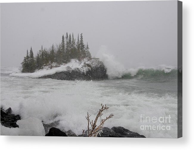 Lake Superior Acrylic Print featuring the photograph April Snow Storm by Sandra Updyke