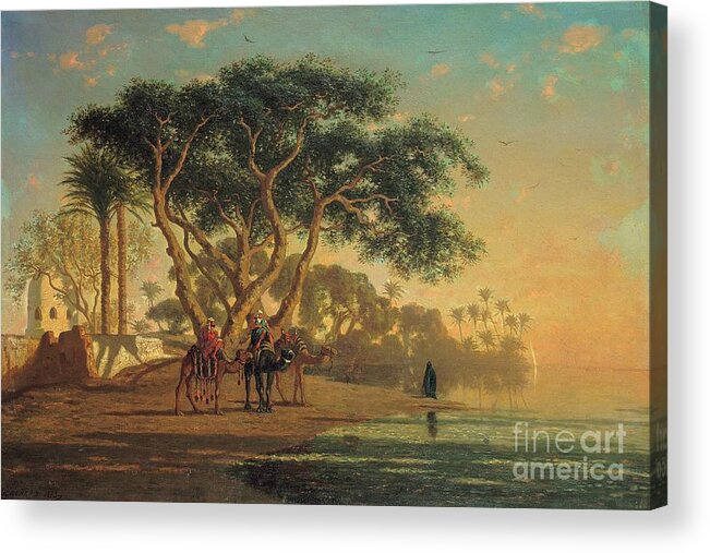 Arab Acrylic Print featuring the painting Arab Oasis by Narcisse Berchere
