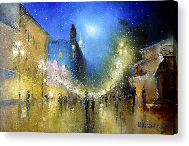 Russian Artists New Wave Acrylic Print featuring the painting Arbat Night Lights by Igor Medvedev
