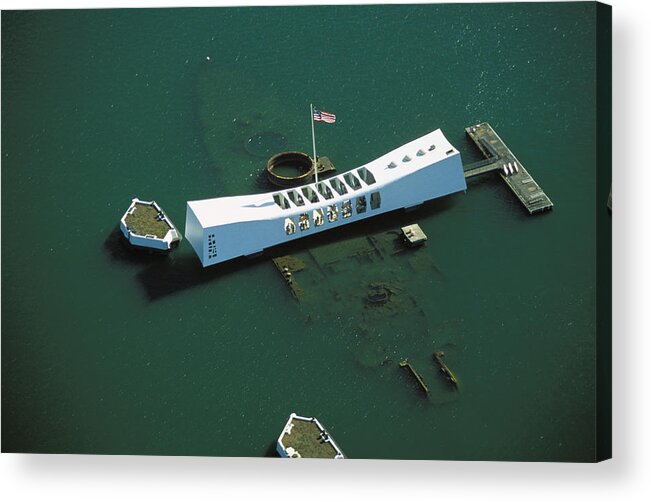 Above Acrylic Print featuring the photograph Arizona Memorial Aerial by Dana Edmunds - Printscapes