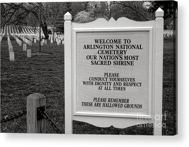 Arlington Acrylic Print featuring the photograph Arlington Cemetery Sign by Olivier Le Queinec