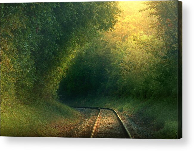 Railroad Tracks Acrylic Print featuring the photograph Around the Bend by Rob Blair