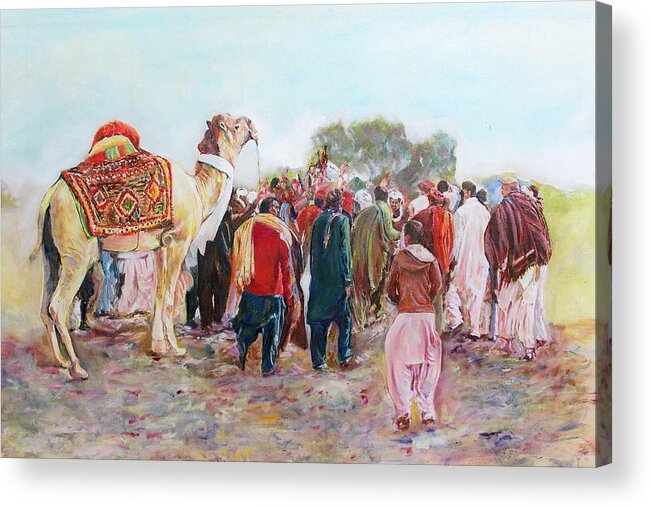 Festival Acrylic Print featuring the painting Around the music party by Khalid Saeed