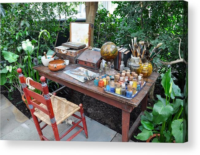 #frida Kahlo Acrylic Print featuring the photograph Frida Kahlo's Desk And Chair by Cornelia DeDona