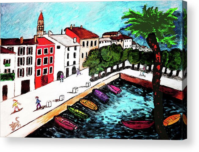 Buildings Acrylic Print featuring the drawing Ascona Imaginario by Monica Engeler