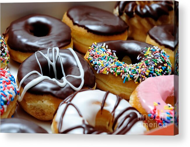 Breakfast Acrylic Print featuring the photograph Assorted Doughnuts Close-Up Picture by Paul Velgos