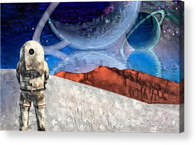 Travel Acrylic Print featuring the digital art Astronaut on exosolar planet by Bruce Rolff