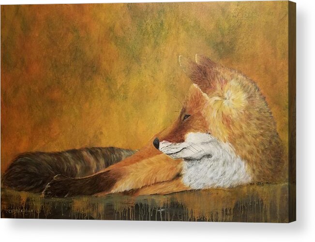 Red Fox Acrylic Print featuring the painting At Rest by Christie Minalga