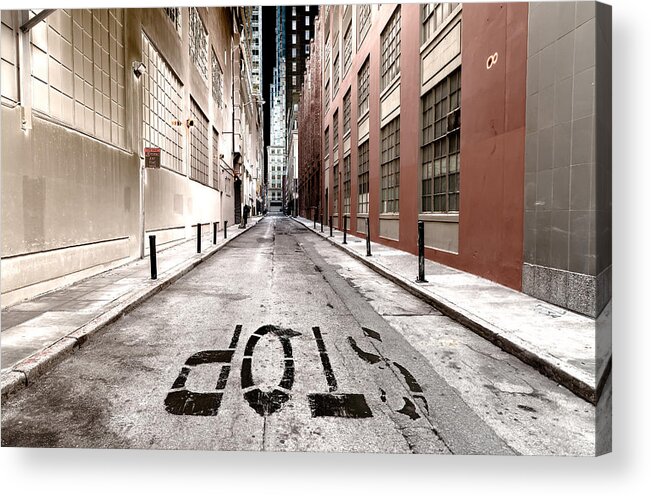 City Acrylic Print featuring the photograph At Stop Sign by Jonathan Nguyen