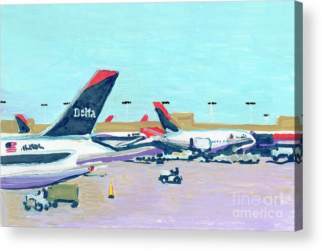 Atlanta International Airport Acrylic Print featuring the painting Atlanta Delta Planes by Candace Lovely