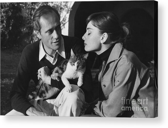 B&w Acrylic Print featuring the photograph Audrey Hepburn and Mel Ferrer by George Daniell