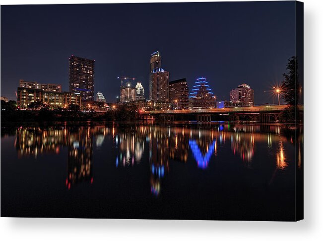 Austin Acrylic Print featuring the photograph Austin Skyline At Night by Todd Aaron