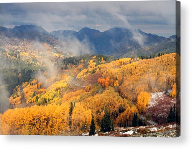 Landscape Acrylic Print featuring the photograph Autumn Color and Fog by Brett Pelletier