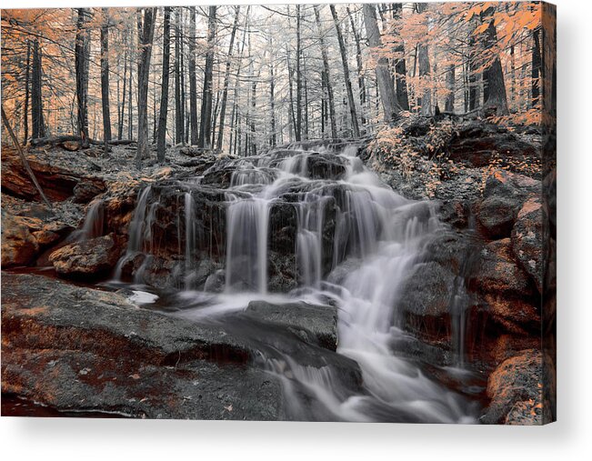 Tucker Brook Falls Milford Nh New Hampshire England U.s.a. Usa Outside Outdoors Full Spectrum Fullspectrum Spring Ir Infrared Infra Red Nature Natural Water Fall Waterfall Longexposure Long Exposure Trees Forest Secluded Favorite Acrylic Print featuring the photograph Autumn in Spring Infrared by Brian Hale