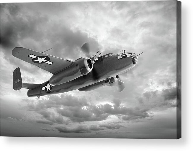 Aviation Acrylic Print featuring the photograph B-25 Mitchell in Black and White by Gill Billington
