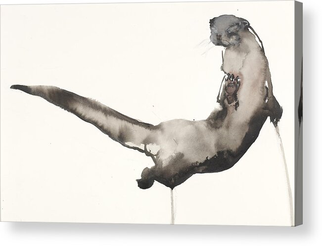 Otter Acrylic Print featuring the painting Back Awash  Otter by Mark Adlington