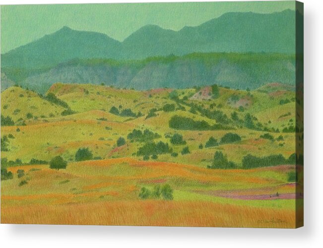 North Dakota Acrylic Print featuring the pastel Badlands Grandeur by Cris Fulton
