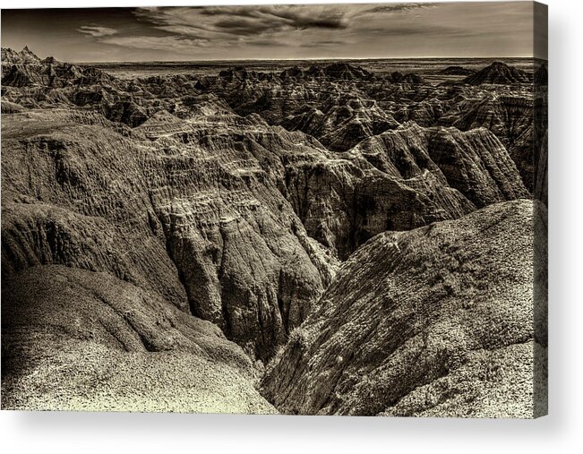 Badlands Acrylic Print featuring the photograph Badlands Sepia by Norman Reid