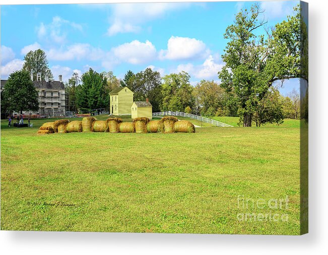Historic Structure Acrylic Print featuring the photograph Baled Hay In A Grassy Field by Richard J Thompson