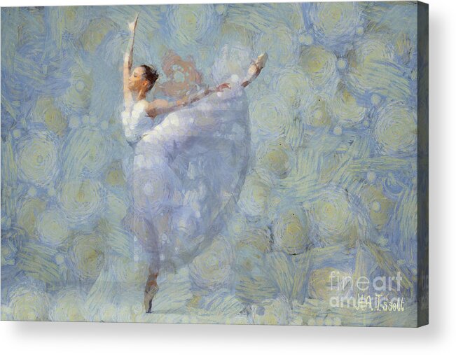Ballet Acrylic Print featuring the digital art Ballerina in White Dress by Humphrey Isselt