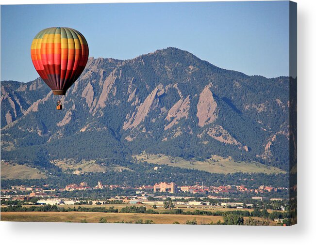 Balloon Acrylic Print featuring the photograph Balloon Over Flatirons and CU by Scott Mahon