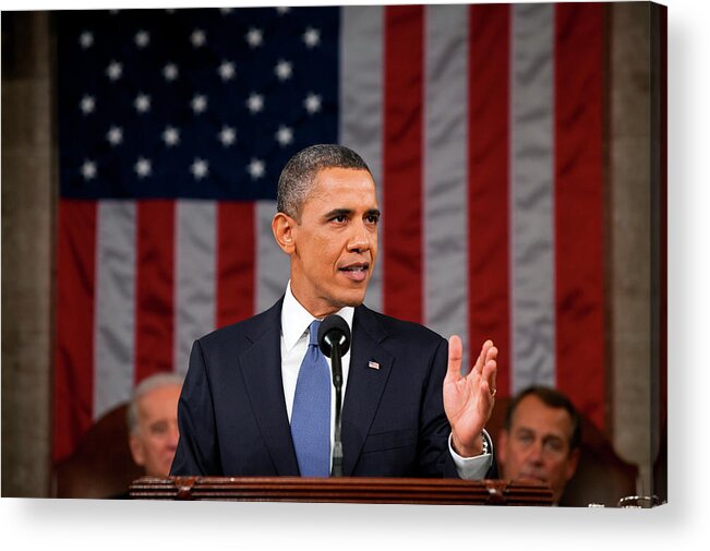 Barack Obama Acrylic Print featuring the photograph Barack Obama - State Of The Union Address by Mountain Dreams