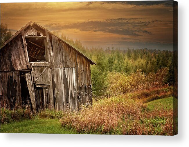Old Barn Print Acrylic Print featuring the photograph Barn at Sunset Print by Gwen Gibson