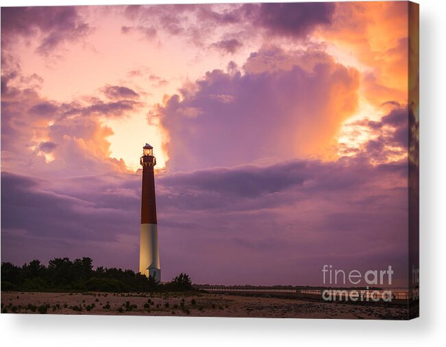 Barnegat Lighthouse Acrylic Print featuring the photograph Barnegat Lighthouse Stormy Sunset by Michael Ver Sprill