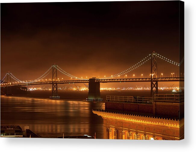 Nighttime Acrylic Print featuring the photograph Bay Bridge at Night by Daniel Murphy