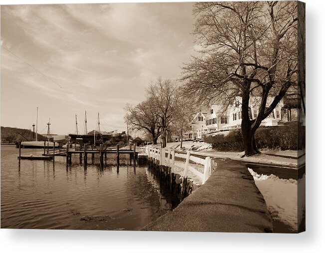 Bay Street Acrylic Print featuring the photograph Bay Street in Winter - Mystic CT by Kirkodd Photography Of New England