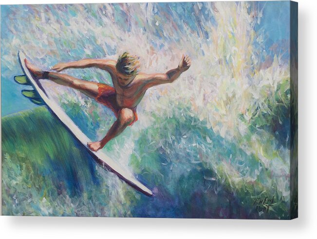Surfer Acrylic Print featuring the painting Beach Comber series, Surfer 1 by Gretchen Ten Eyck Hunt