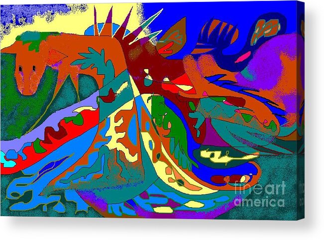 Card Acrylic Print featuring the digital art Beast in Colorful Coat by Beebe Barksdale-Bruner