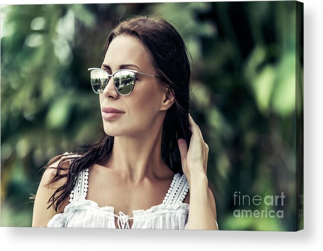 Adult Acrylic Print featuring the photograph Beautiful woman on summer vacation by Anna Om