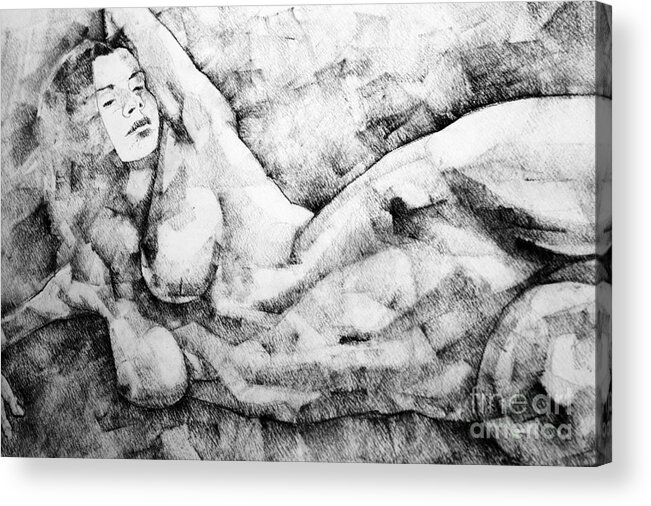 Drawing Acrylic Print featuring the drawing Beautiful young girl pencil art drawing by Dimitar Hristov