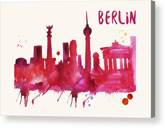 Berlin Acrylic Print featuring the painting Berlin Skyline Watercolor Poster - Cityscape Painting Artwork by Beautify My Walls