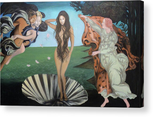 Beyonce Acrylic Print featuring the painting Beyonce - The Birth of Venus by Angelo Thomas