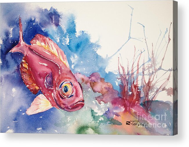 Animal Art Acrylic Print featuring the painting Big Eye Squirrelfish by Tanya L Haynes - Printscapes