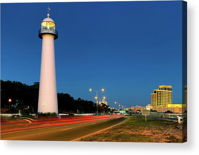 Biloxi Lighthouse Acrylic Print featuring the photograph Biloxi Lighthouse at Dusk - Mississippi - Gulf Coast by Jason Politte