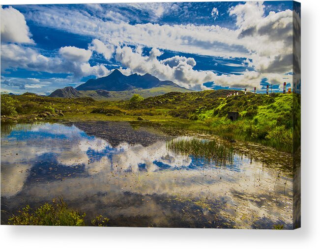 Mountain Acrylic Print featuring the photograph Black Cuillins And Pond by Steven Ainsworth