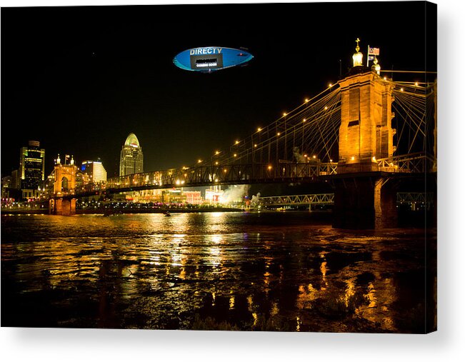 All-star Games Acrylic Print featuring the photograph Blimp Over The City by Randall Branham