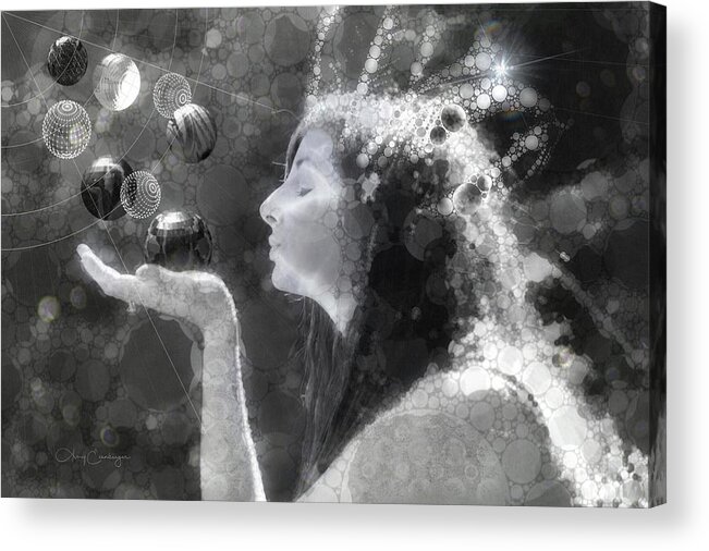 Black And White Acrylic Print featuring the digital art Blowing Bubbles by Looking Glass Images